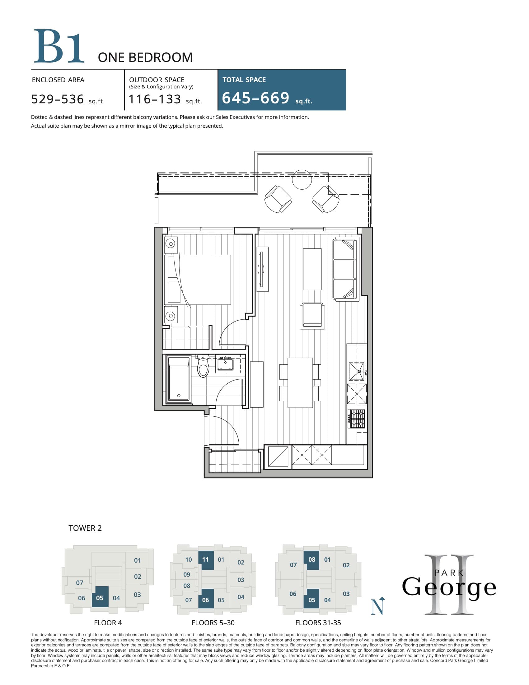 B1 Floor Plan at Park George Phase 2 Condos - 536 sq.ft