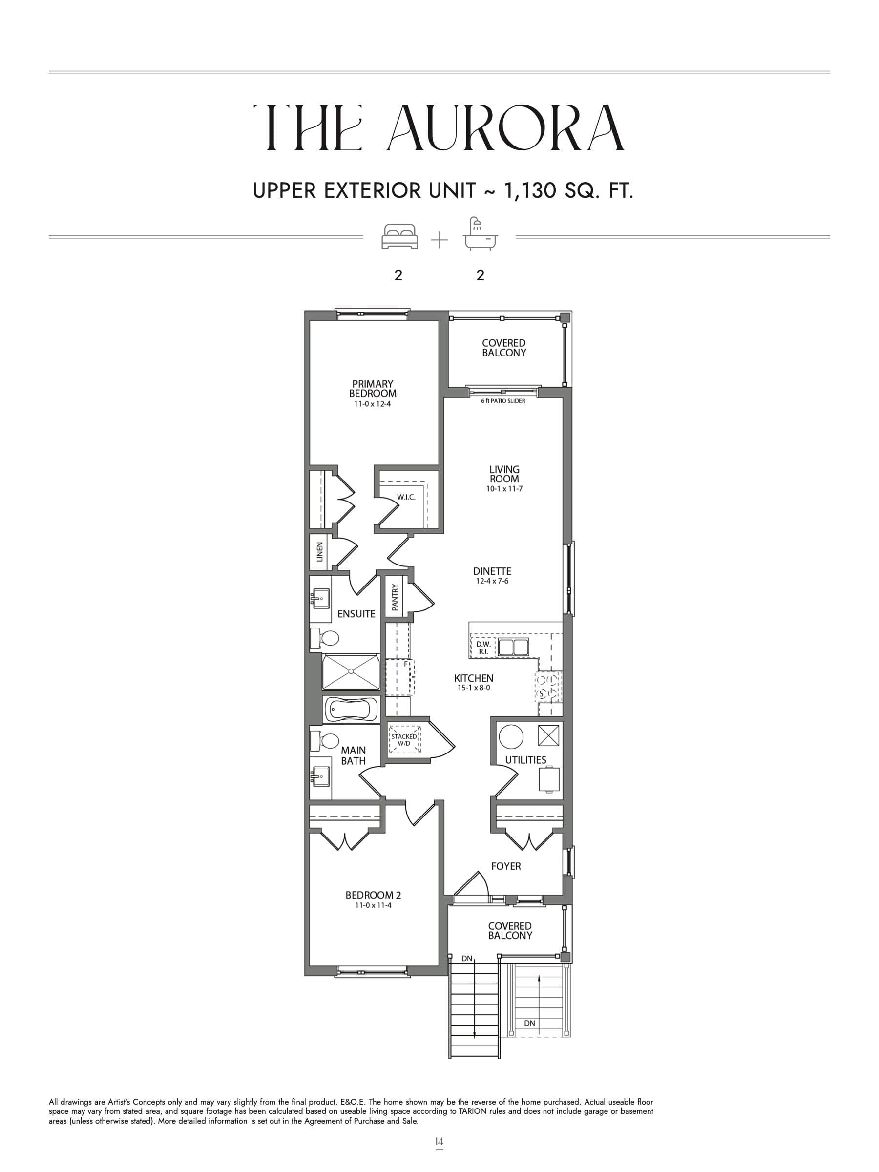 The Aurora (Upper Exterior) - Urban Collection Floor Plan at Poet & Perth Towns - 1130 sq.ft