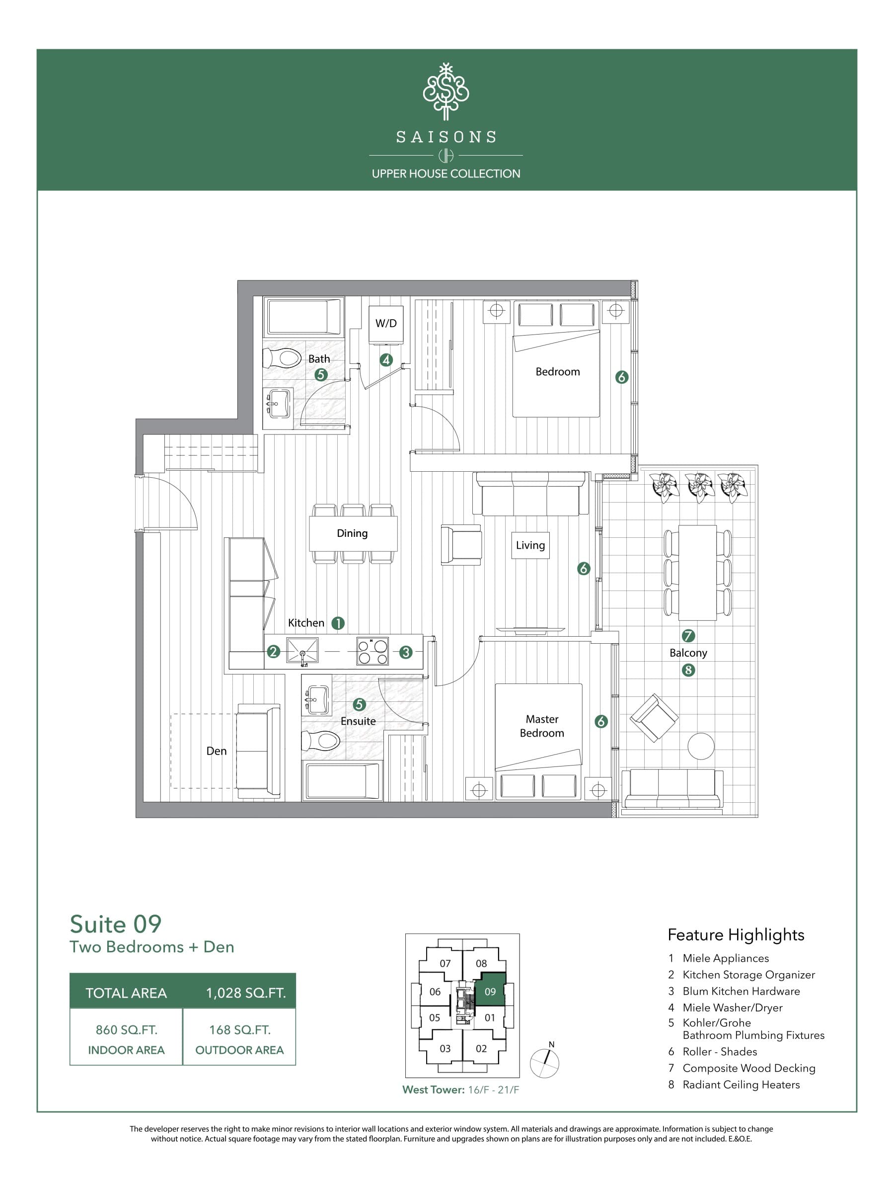 Suite 09 - Upper House Collection Floor Plan at Saisons Condos - 860 sq.ft