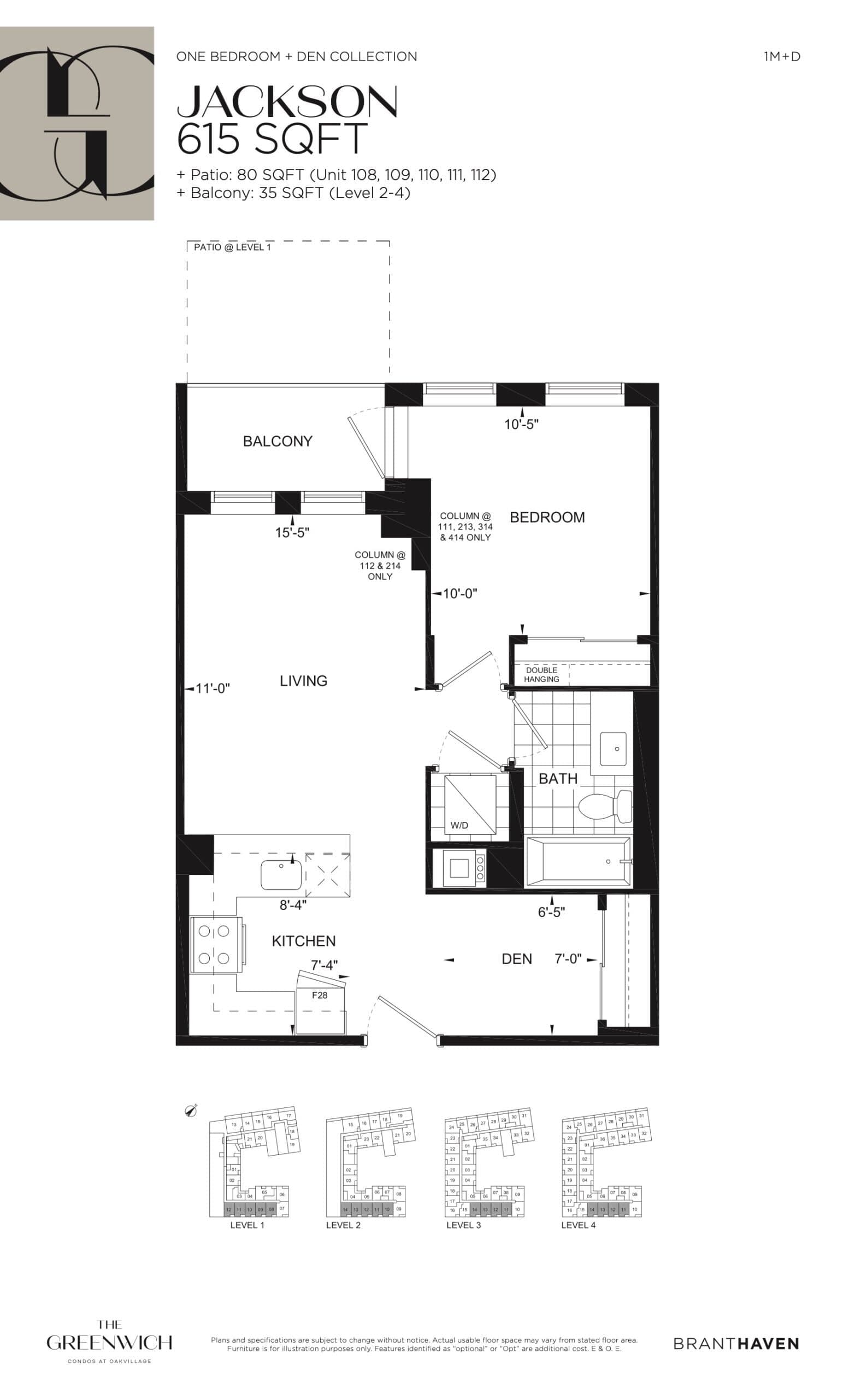 Jackson Floor Plan at The Greenwich Condos at Oakvillage - 615 sq.ft