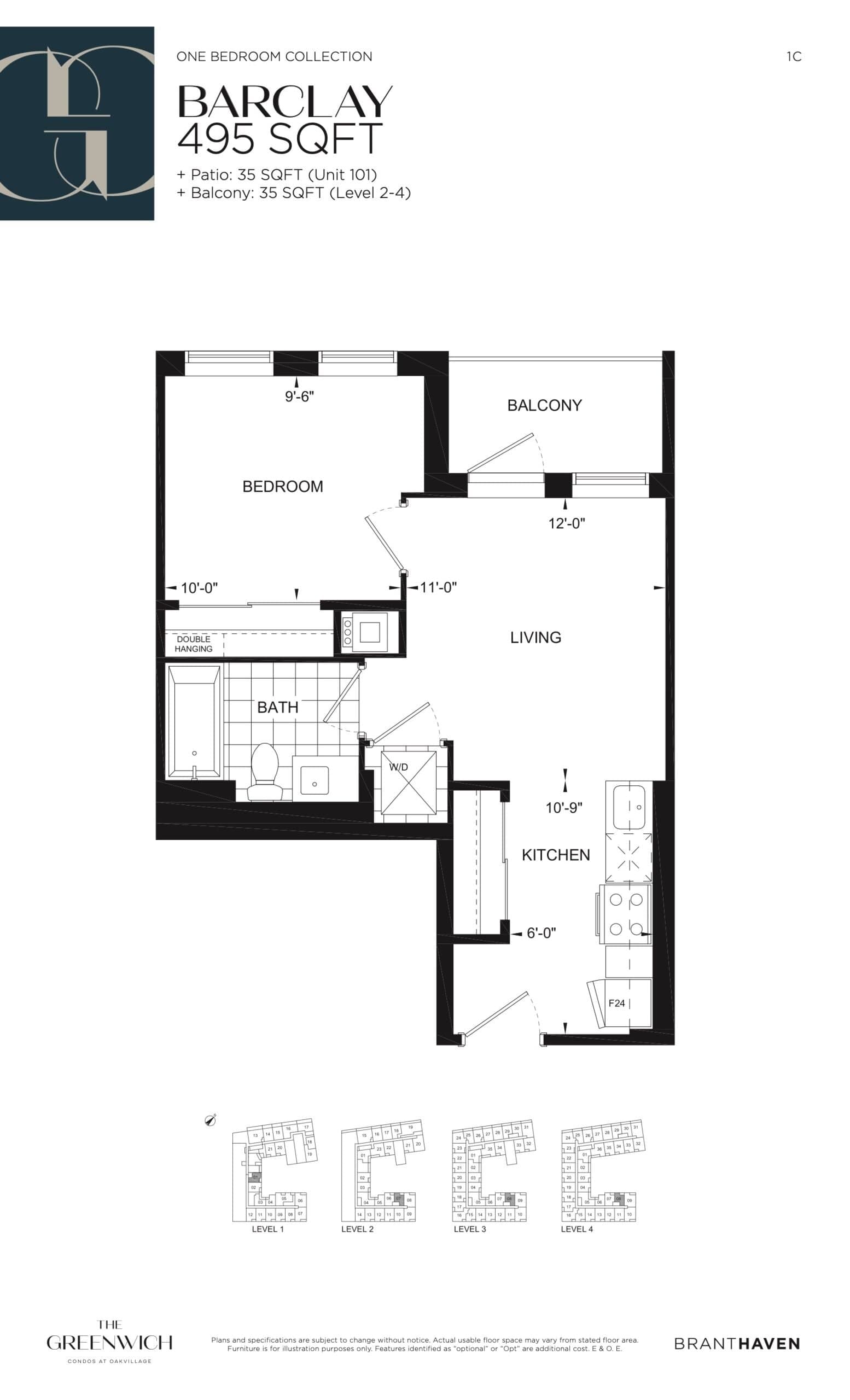 Barclay Floor Plan at The Greenwich Condos at Oakvillage - 495 sq.ft