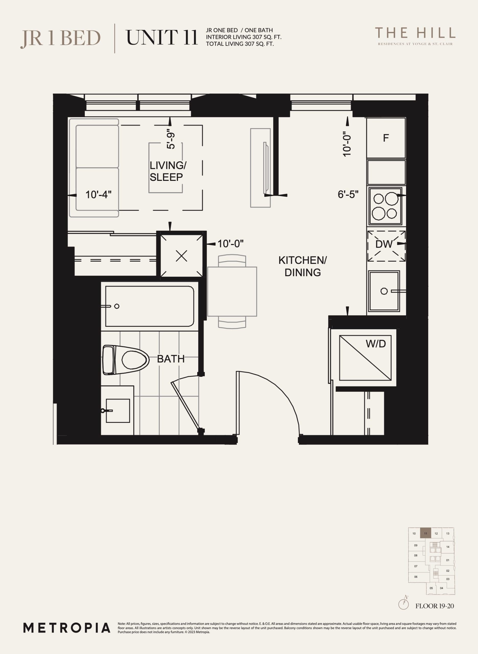 Unit 11 Floor Plan at The Hill Residences - 307 sq.ft