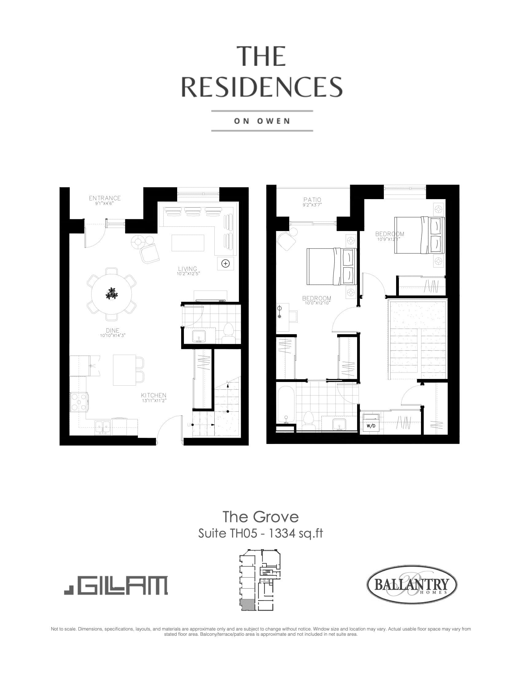 The Grove - TH04 Floor Plan at The Residences on Owen Condos - 1334 sq.ft