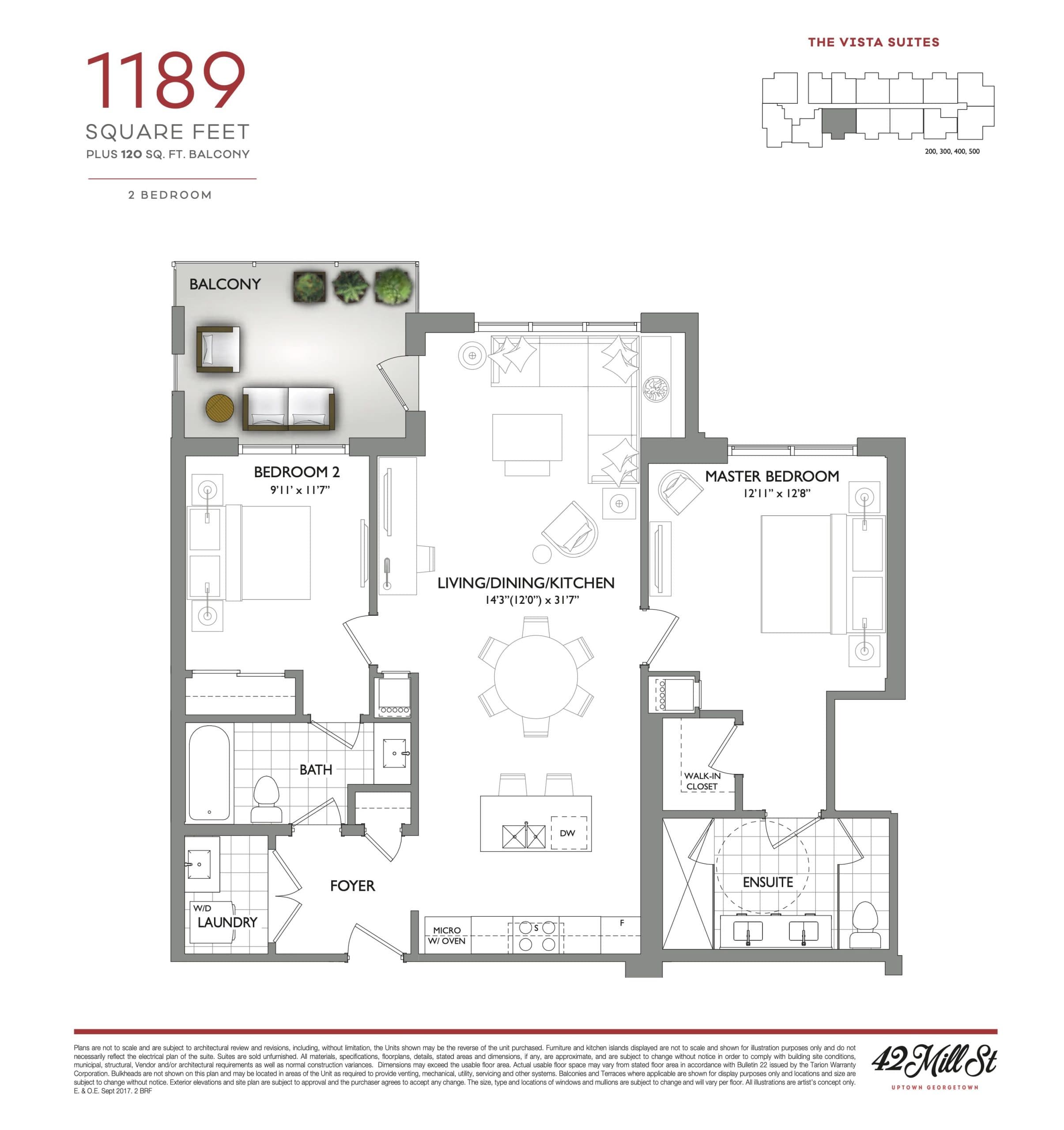 1189 - The Vista Suites Floor Plan at 42 Mill Street Condos - 1189 sq.ft