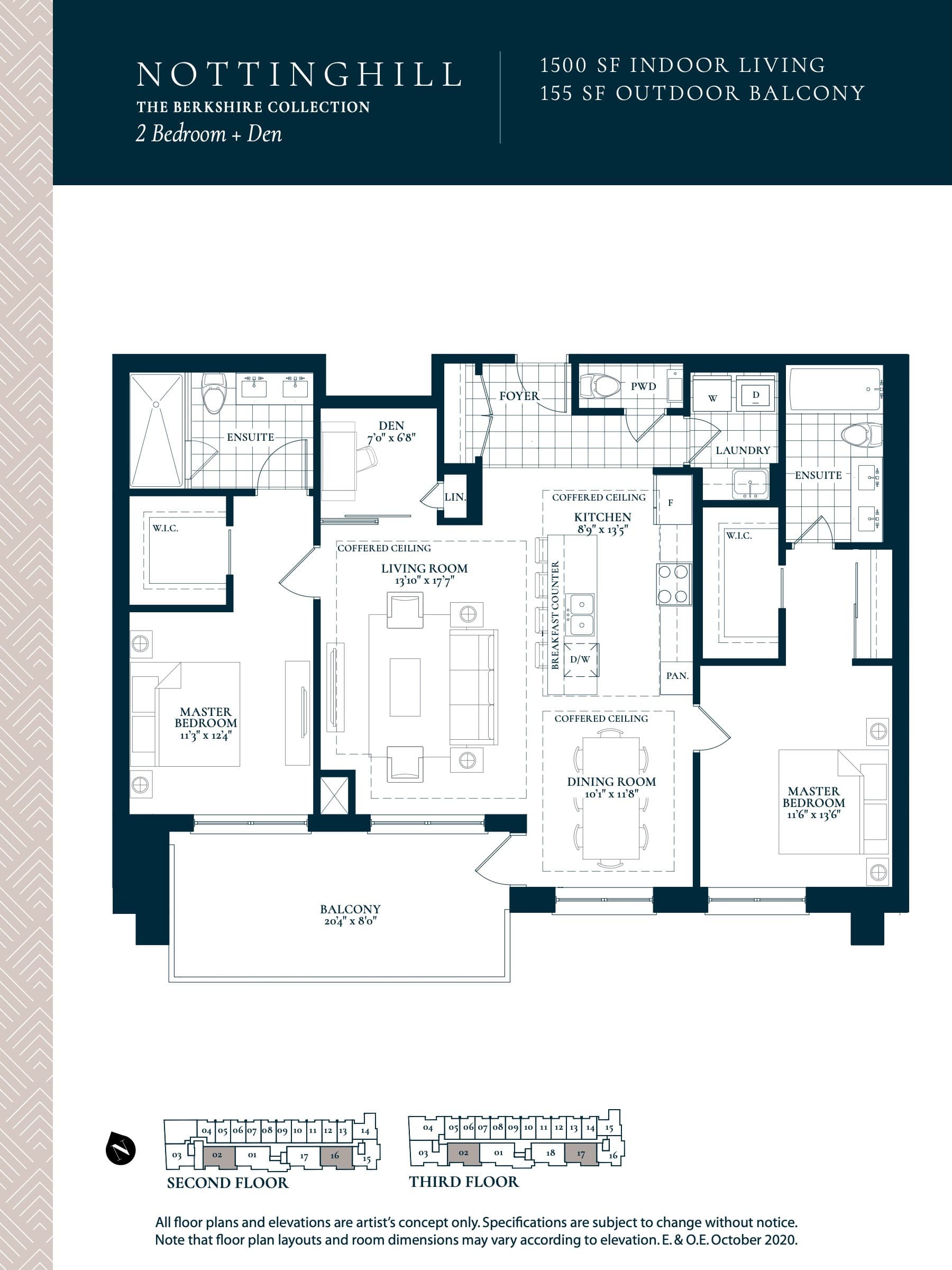 Nottinghill Floor Plan at Berkshire Residences Condos - 1500 sq.ft