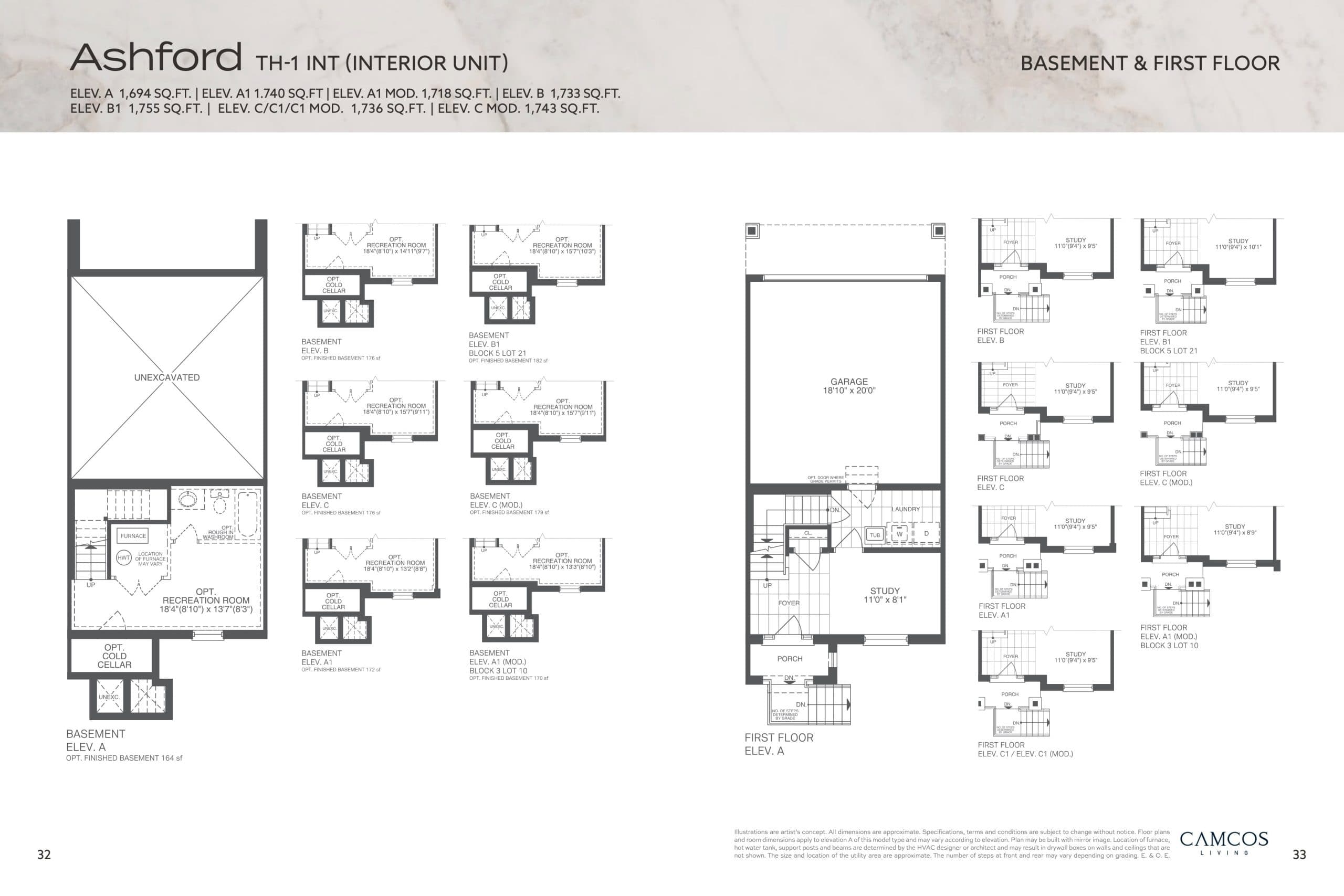 Ashford (Basement & 1st Floor) Floor Plan at Canterbury Lanes Towns - 1718 sq.ft