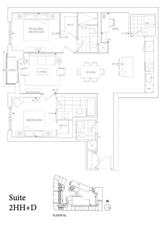 2HH+D (Suite 14) Floor Plan at Edenbridge on the Kingsway Condos - 1202 sq.ft