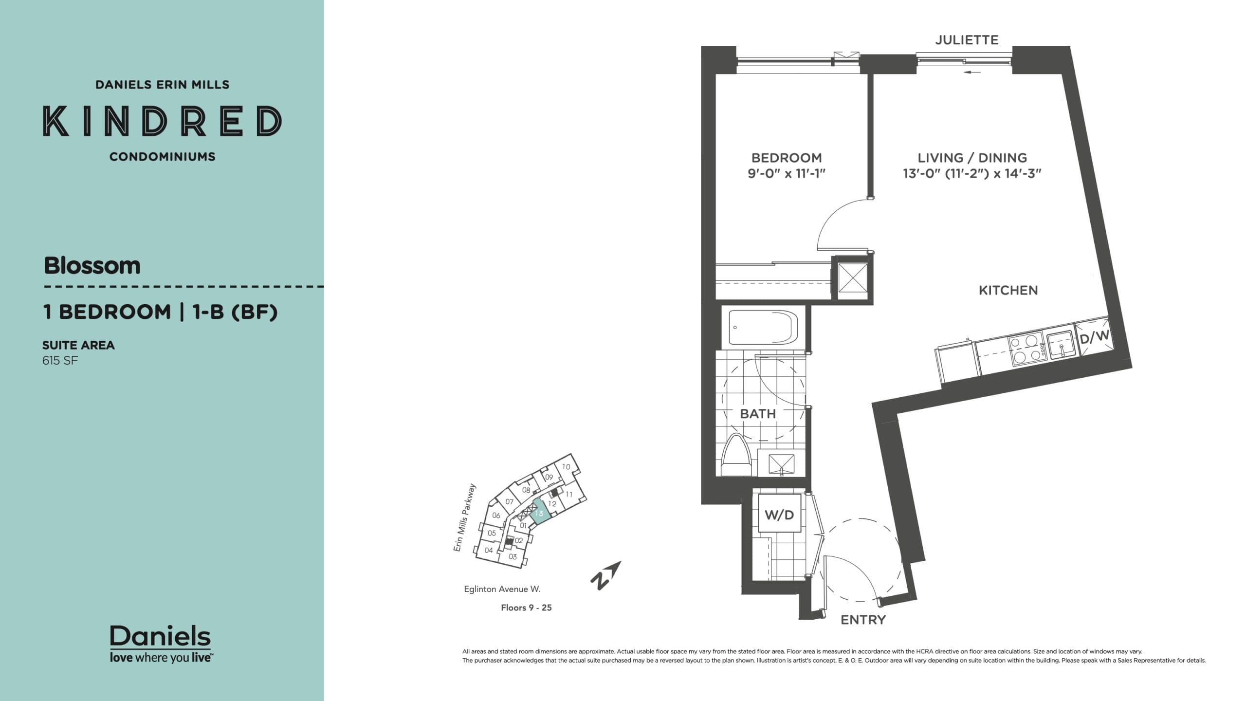 Blossom Floor Plan at Kindred Condos - 615 sq.ft