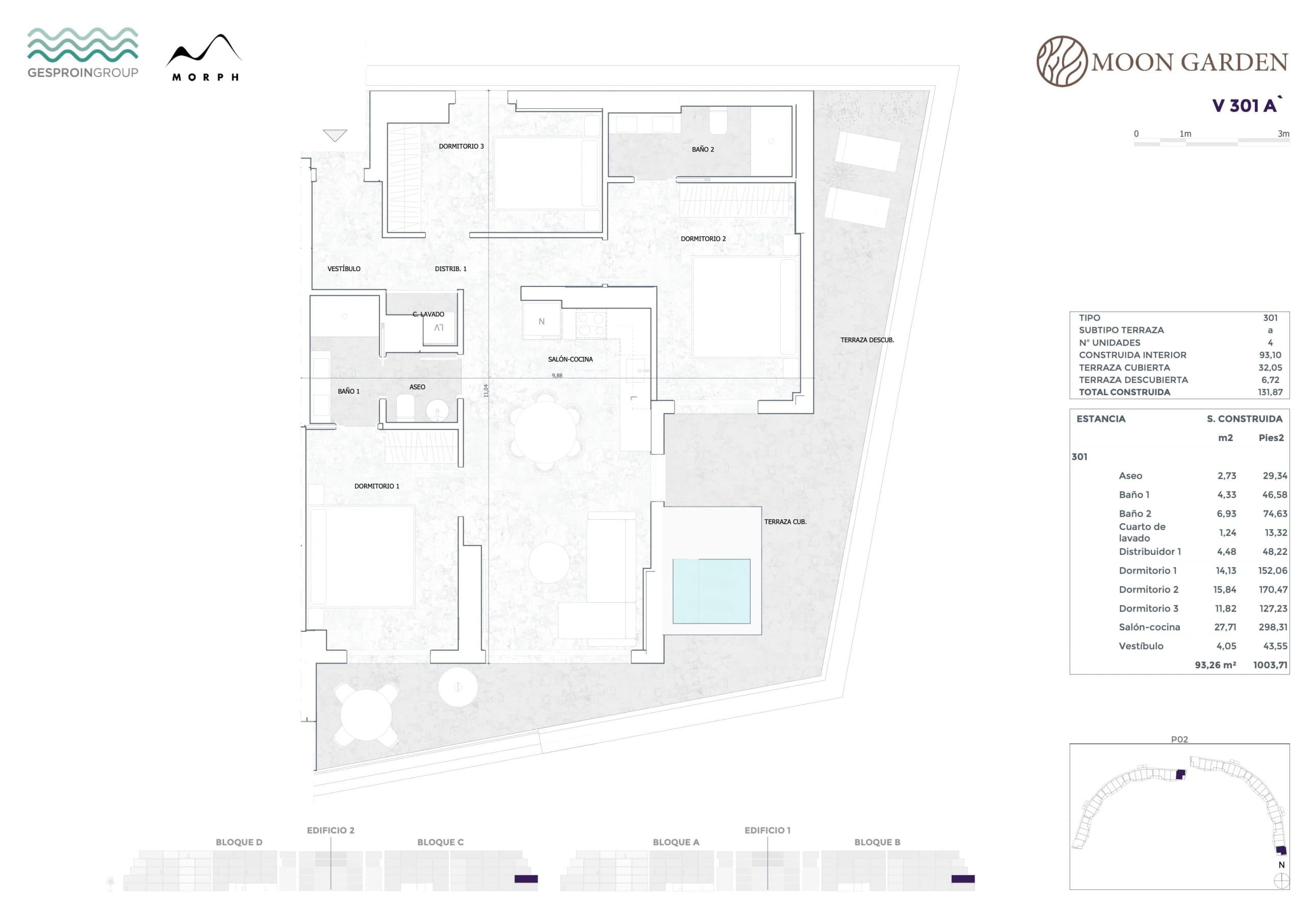 V 301 A Floor Plan at Moon Garden - 1002 sq.ft