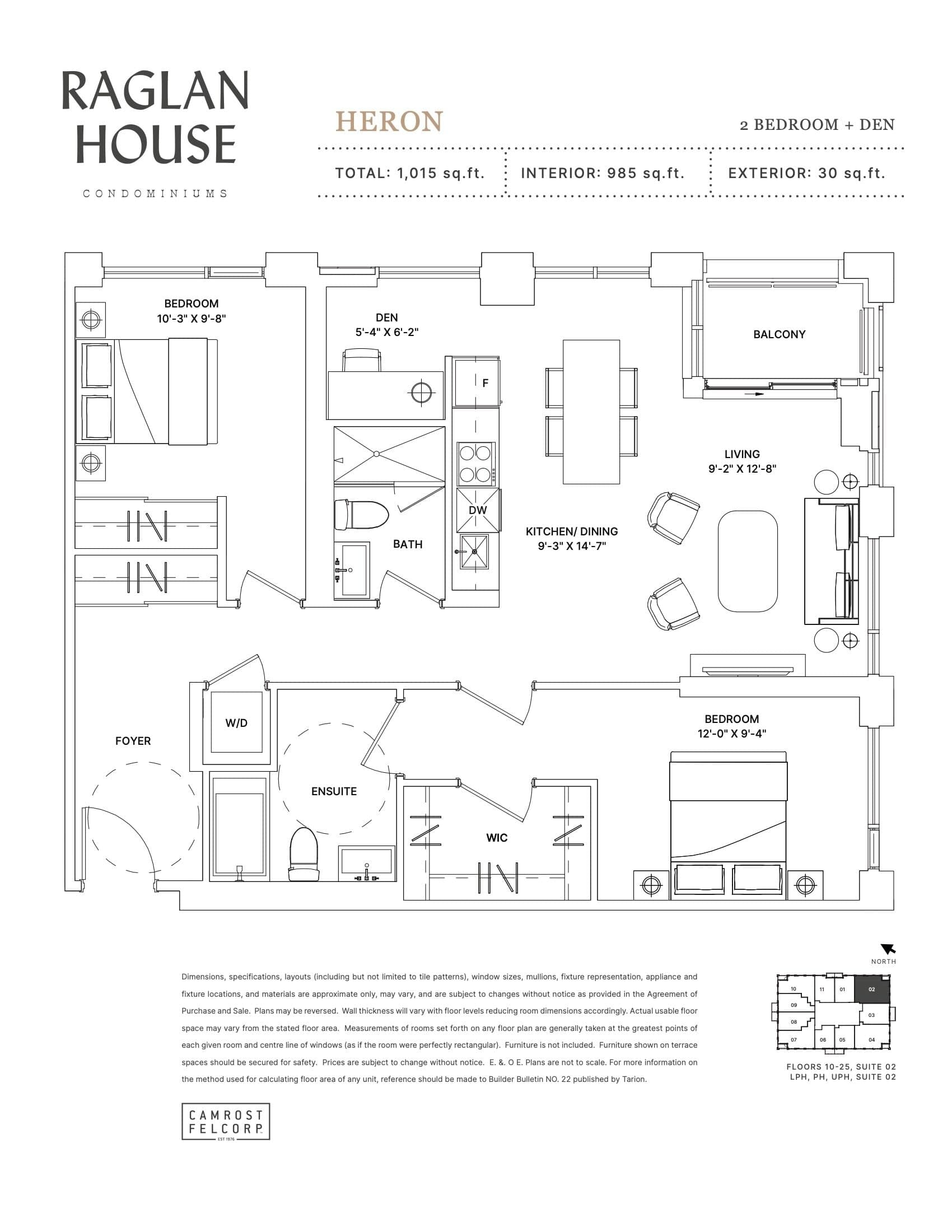 Heron Floor Plan at Raglan House Condos - 985 sq.ft