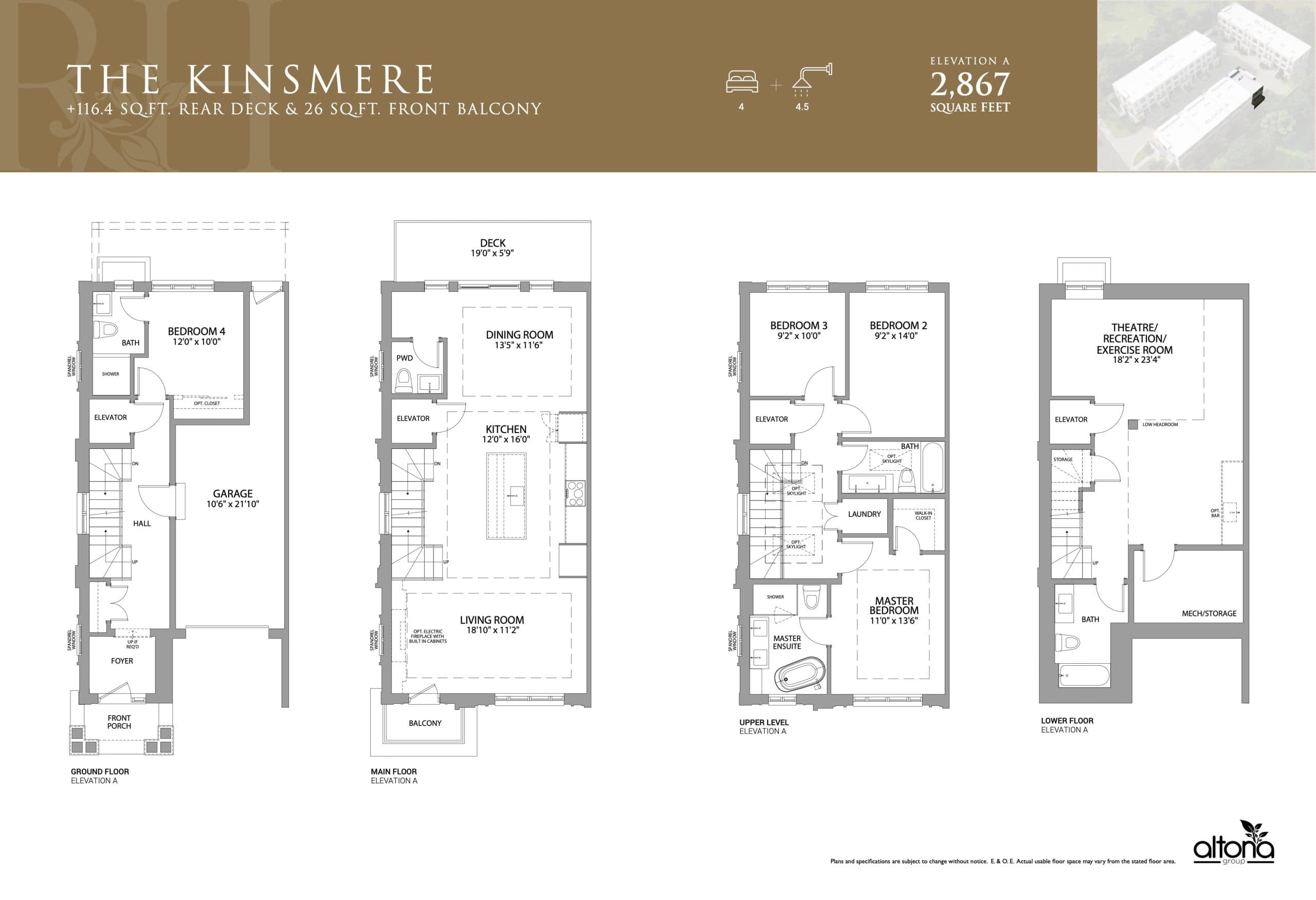 The Kinsmere Floor Plan at Richmond Hill Town Manors - 2867 sq.ft