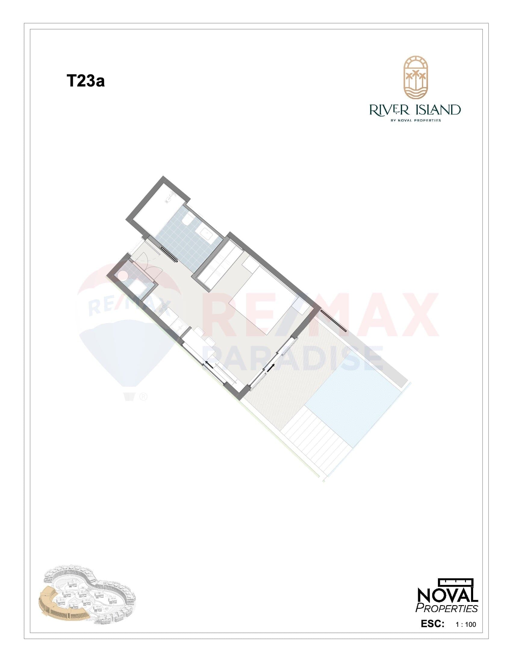 T23a Floor Plan at River Island by Noval - 698 sq.ft