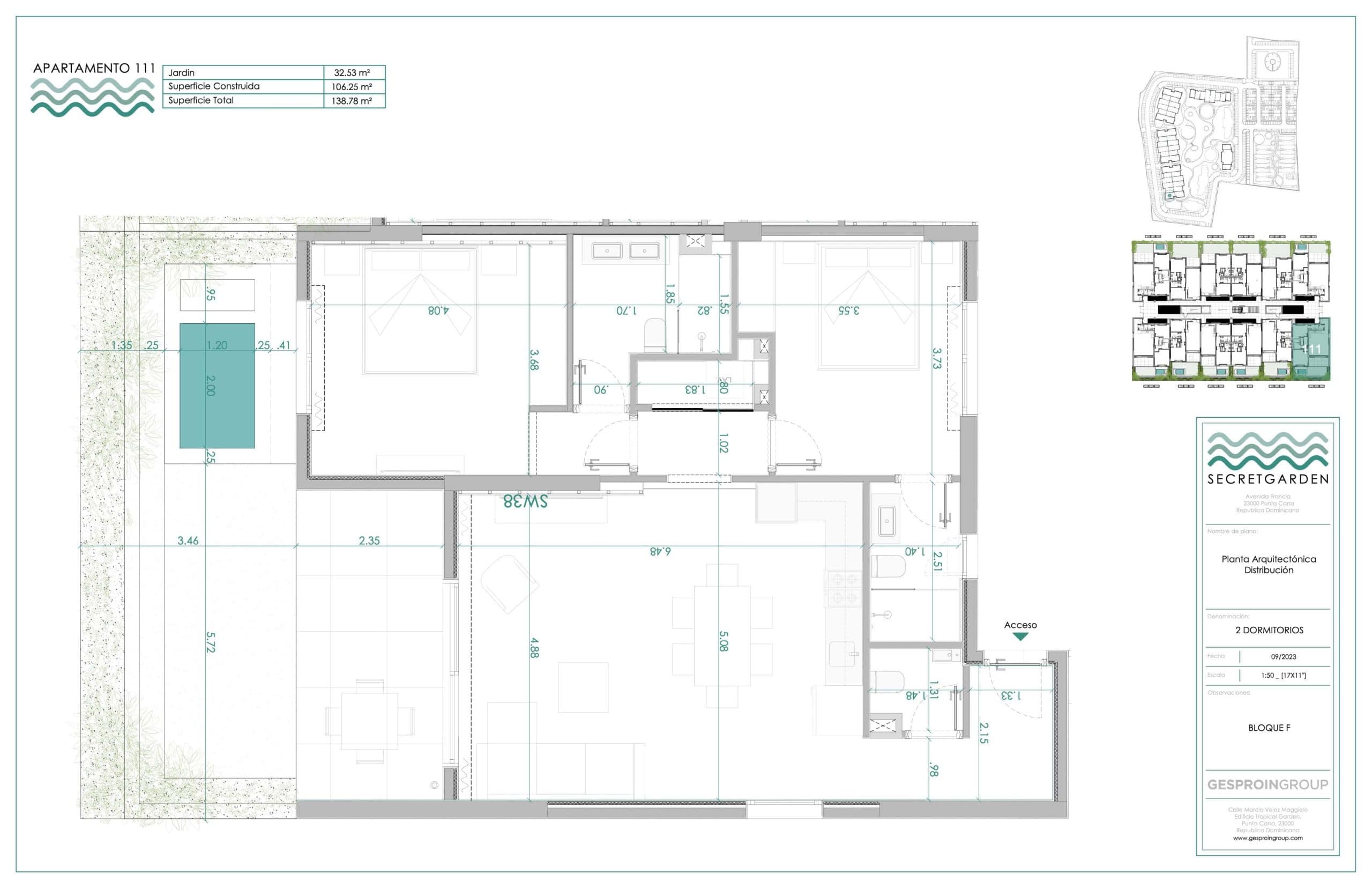 Apartamento 111 (Bloque F) Floor Plan at Secret Garden - 1144 sq.ft