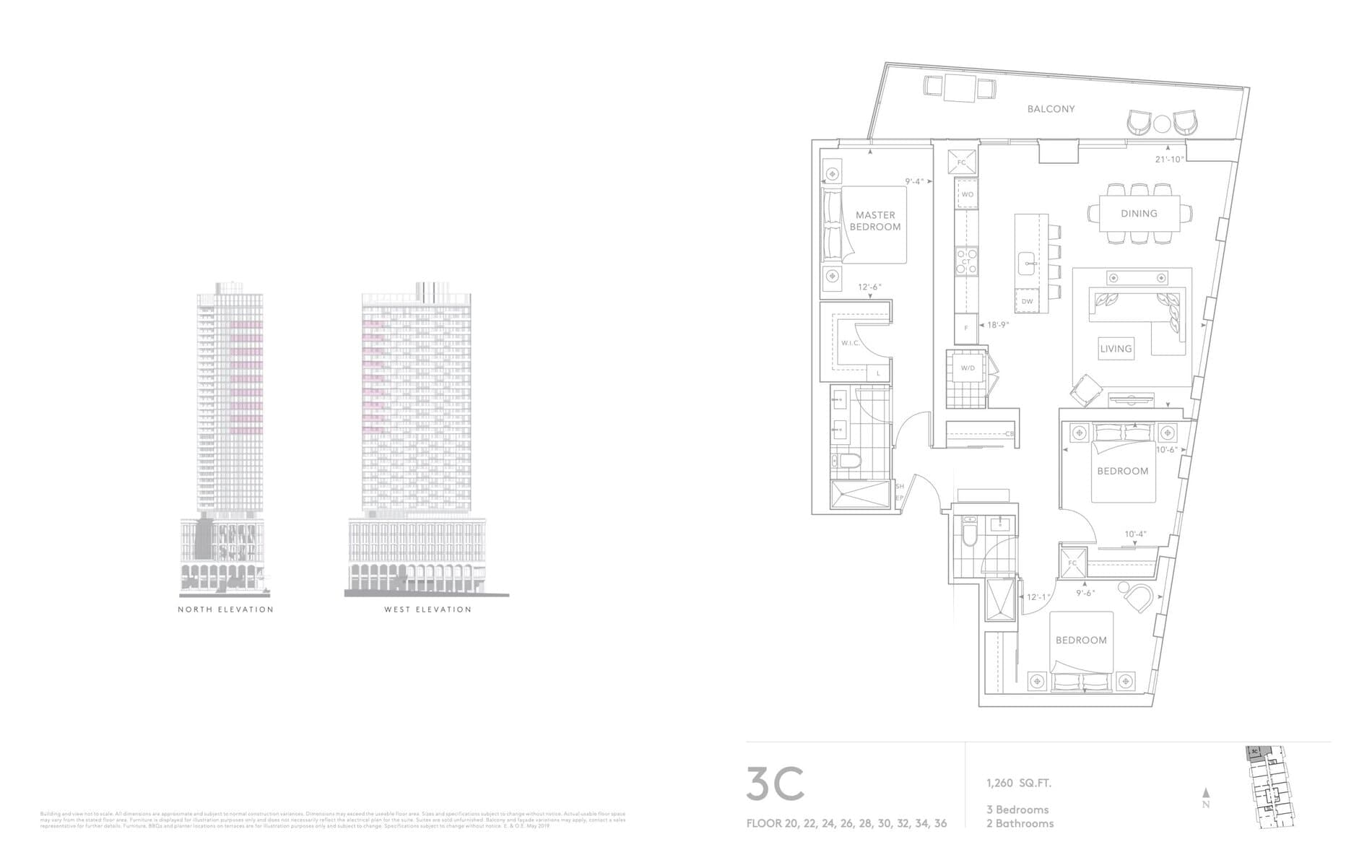 3C - Classic Series (2205) Floor Plan at Tridel at The Well Condos - 1260 sq.ft