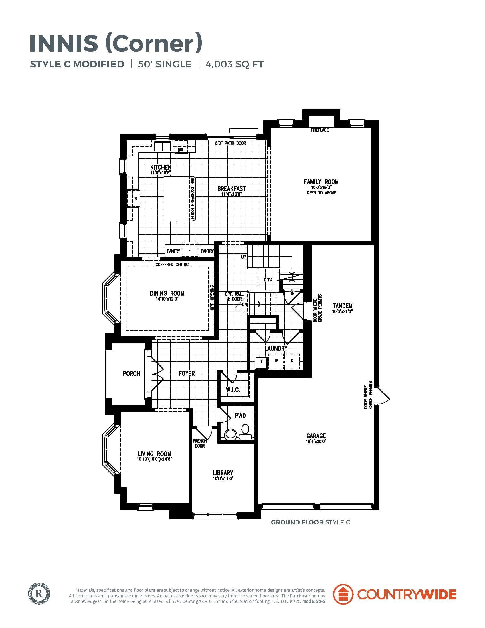 Innis (Corner) - Style C Modified Floor Plan at Castles of Caledon by CountryWide Homes - 4003 sq.ft
