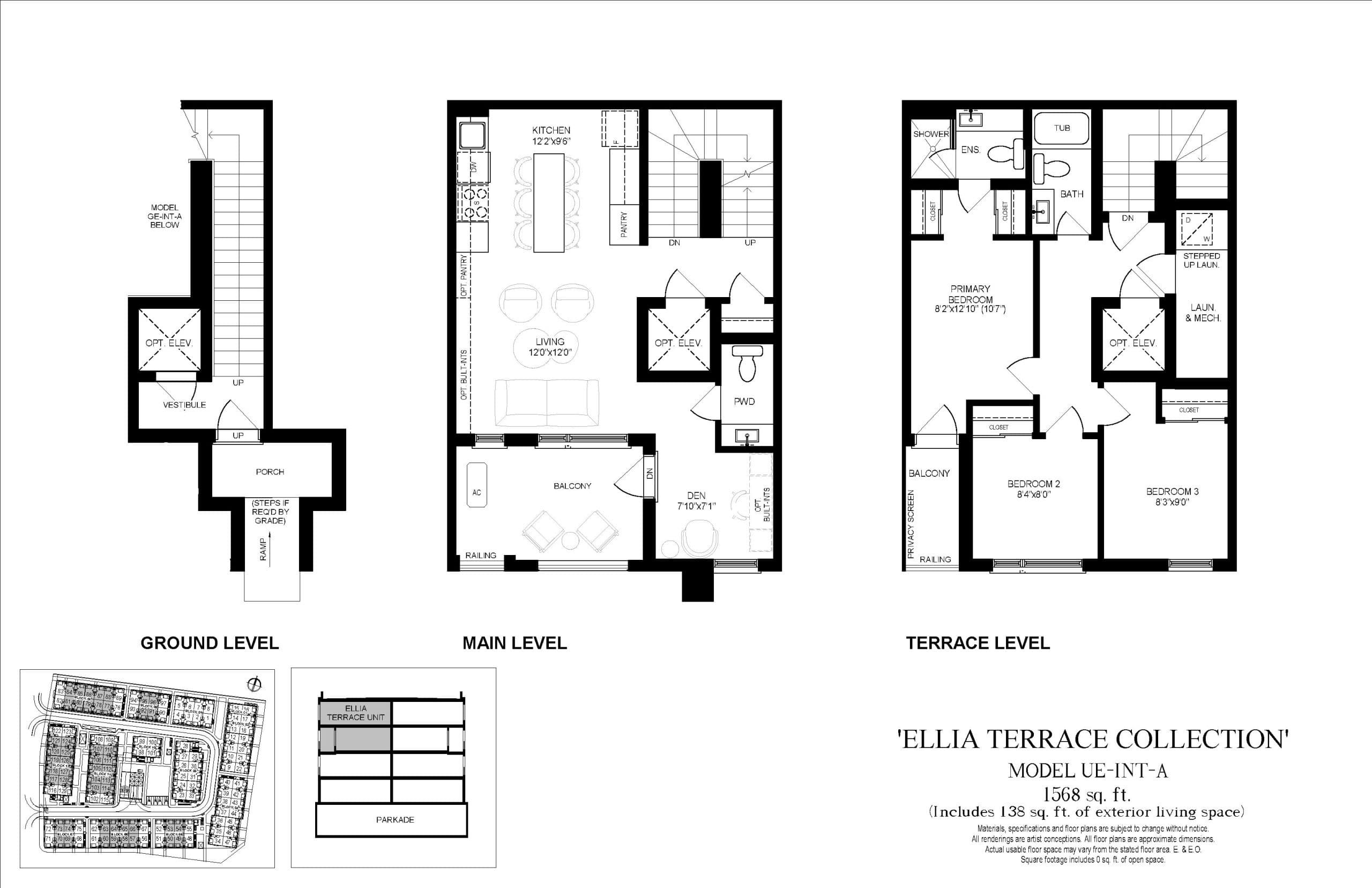 UE-INT-A (Terrace Collection) Floor Plan at Ellia at Unity Towns - 1568 sq.ft