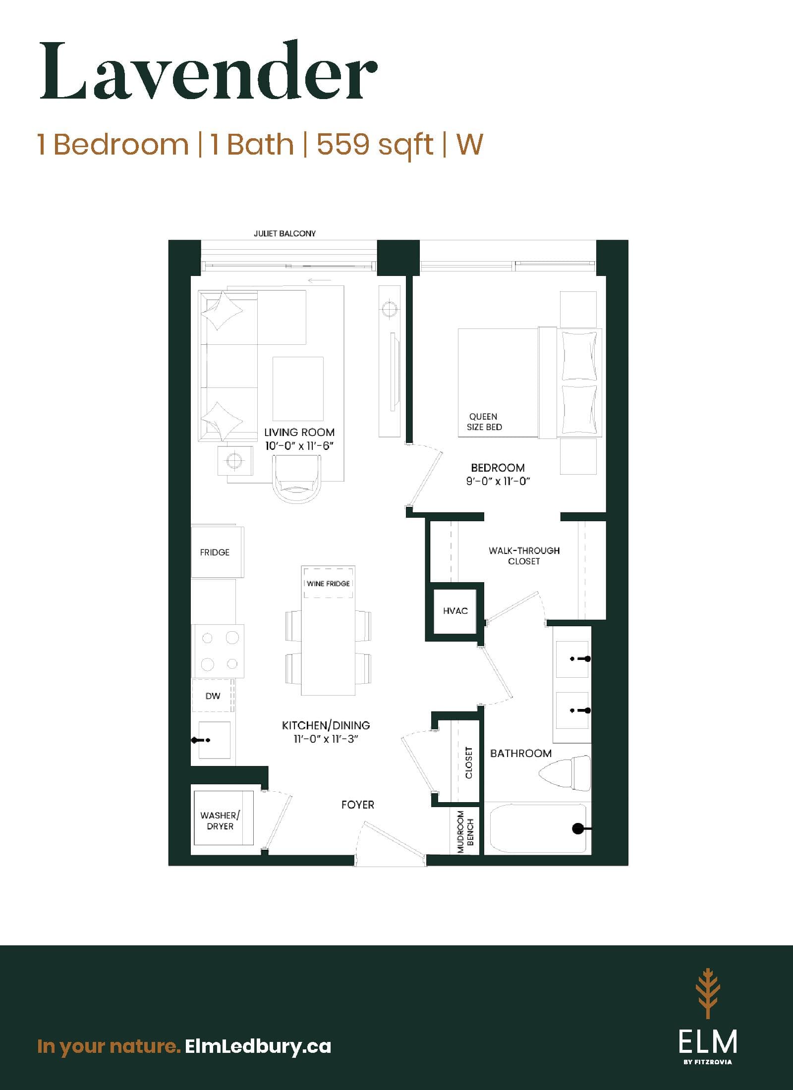 Lavender Floor Plan at Elm Ledbury by Fitzrovia - 559 sq.ft