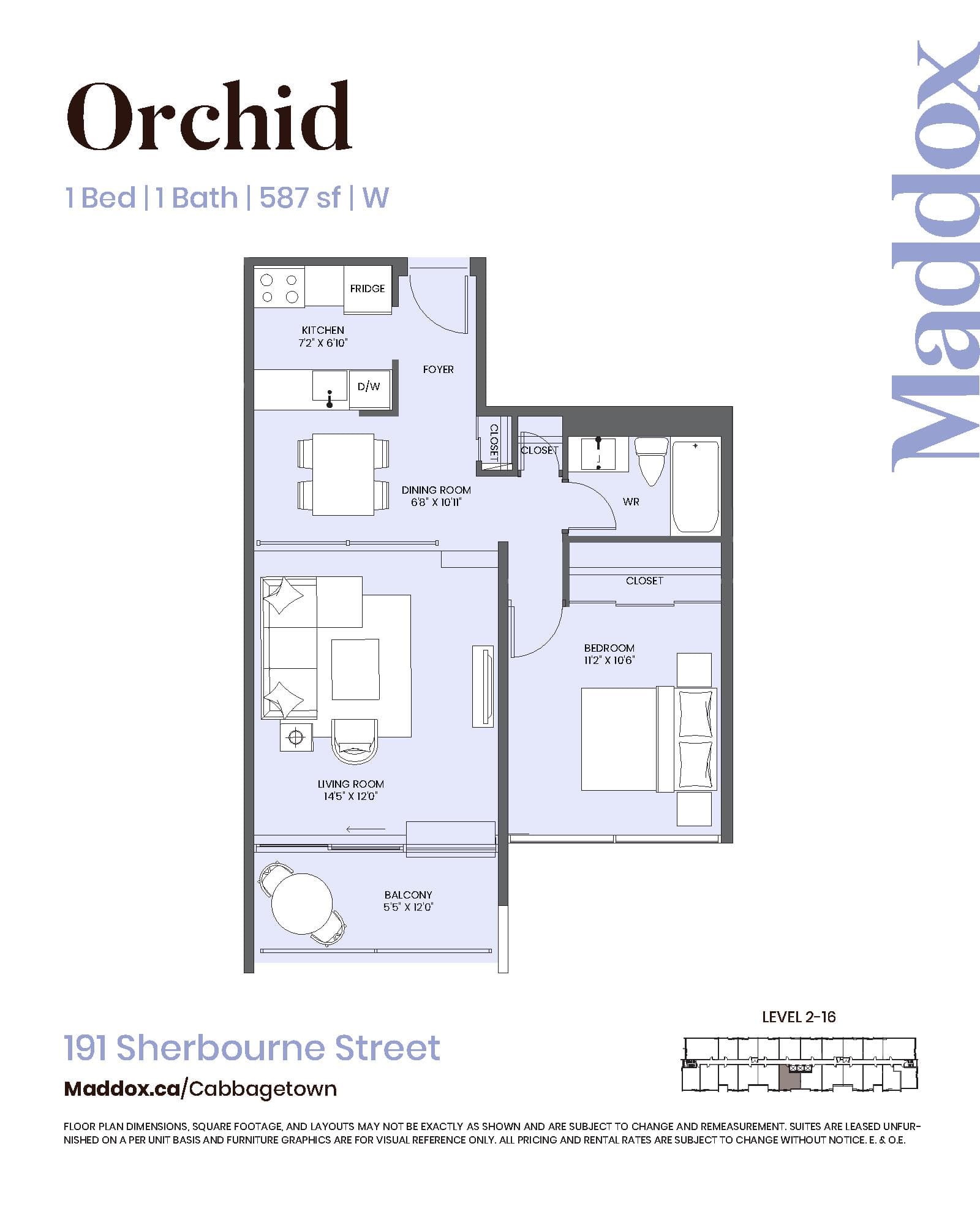 Orchid Floor Plan at Maddox Cabbagetown by Fitzrovia - 587 sq.ft