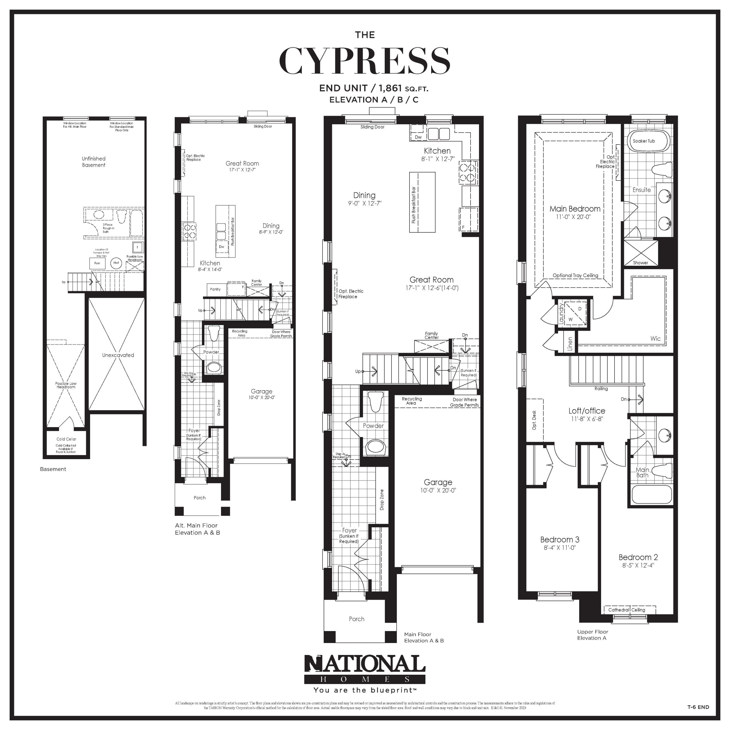 Cypress - End Unit Floor Plan at Tyandaga Heights Towns - 1861 sq.ft