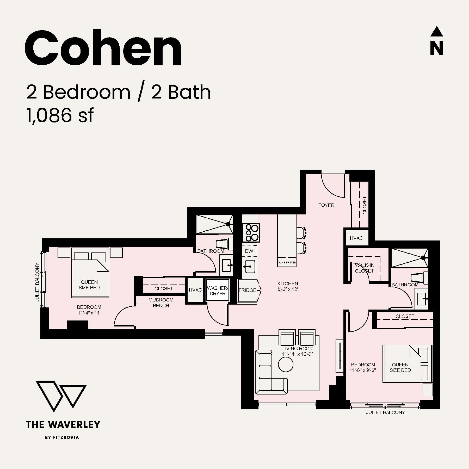 Cohen Floor Plan at Waverley by Fitzrovia - 1086 sq.ft