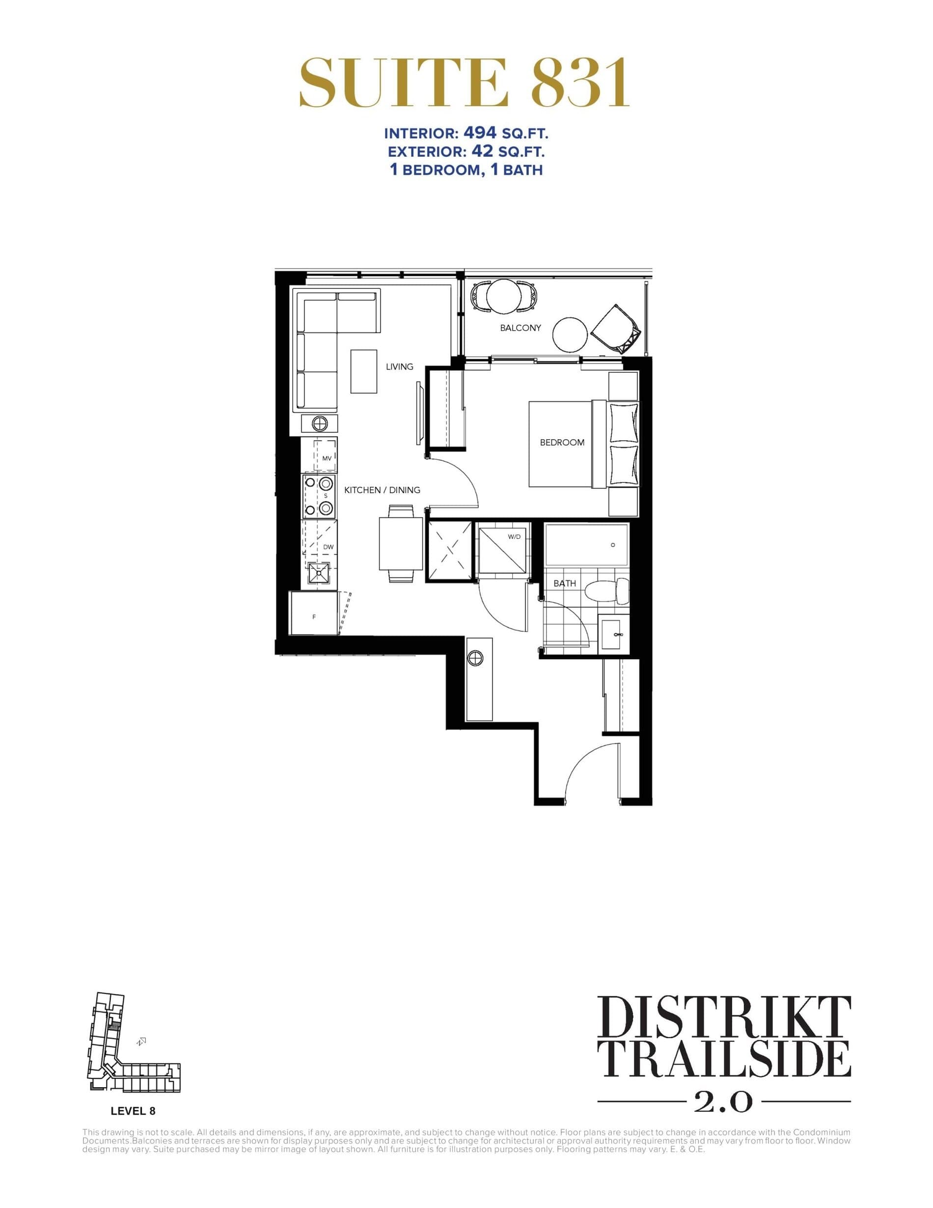 Suite 831 Floor Plan at Distrikt Trailside 2.0 Condos - 494 sq.ft