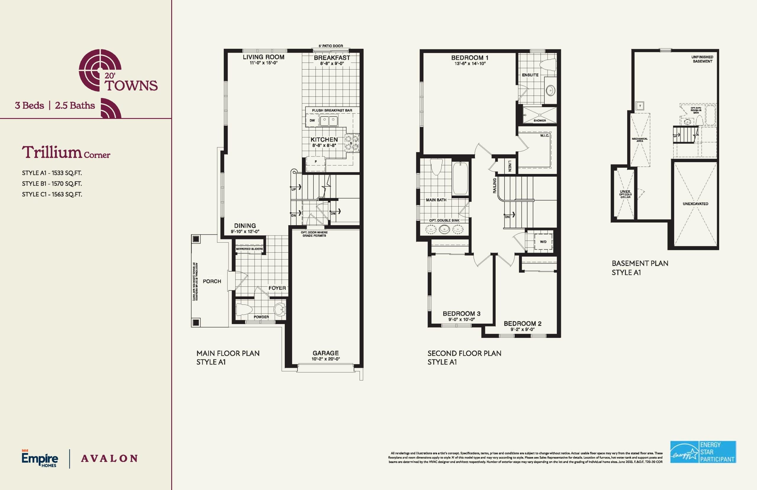 Trillium Corner Floor Plan at Empire Avalon Phase 9 Towns - 1570 sq.ft