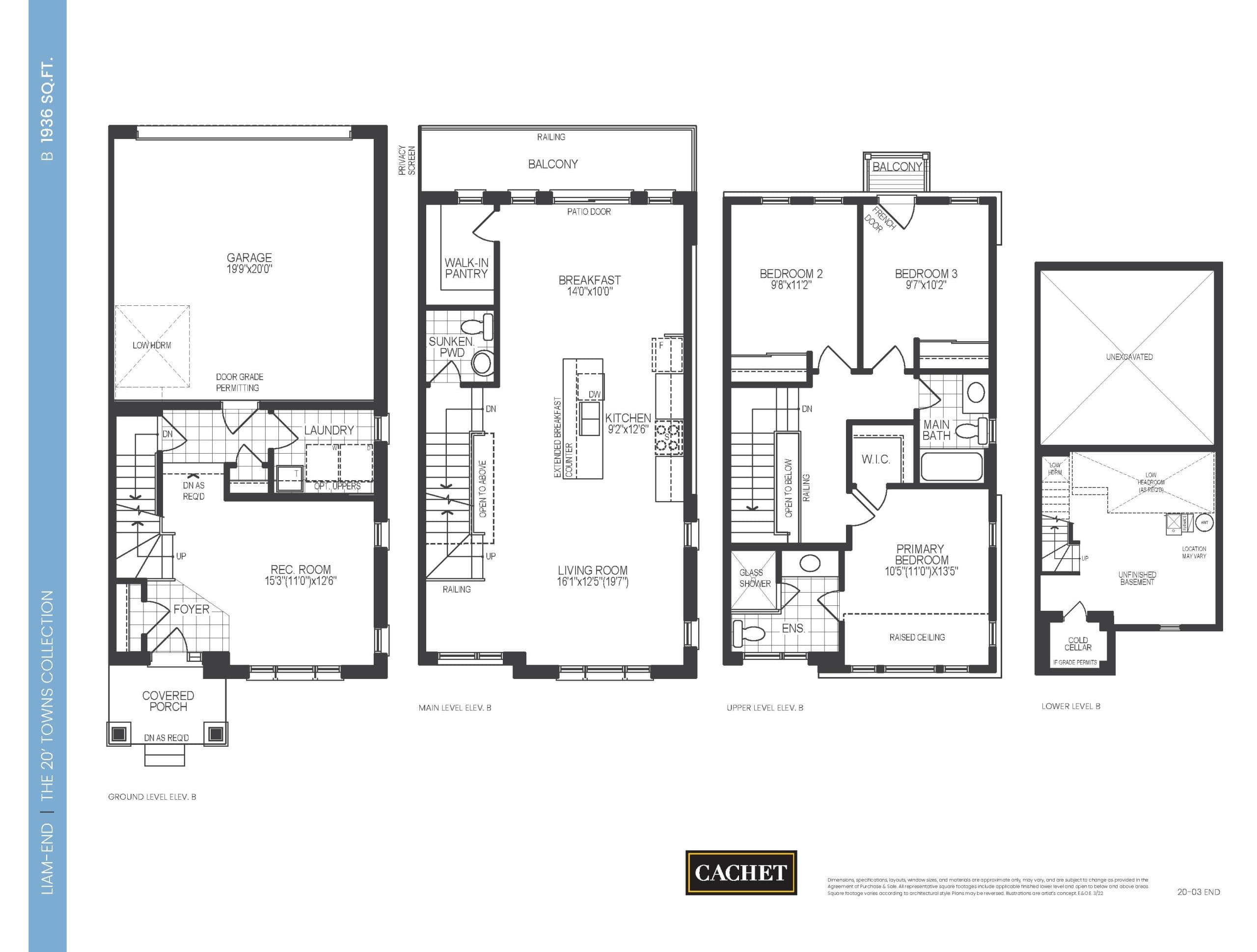 Liam (End) Floor Plan at Mount Hope Phase 6 by Cachet Homes - 1936 sq.ft