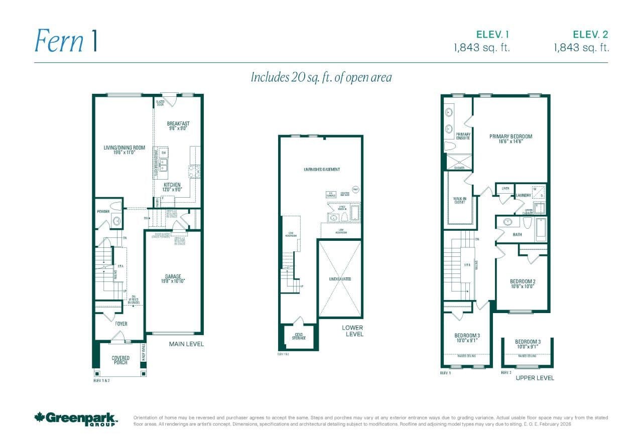 Fern 1 Floor Plan at Unionglen by Greenpark Group - 1843 sq.ft