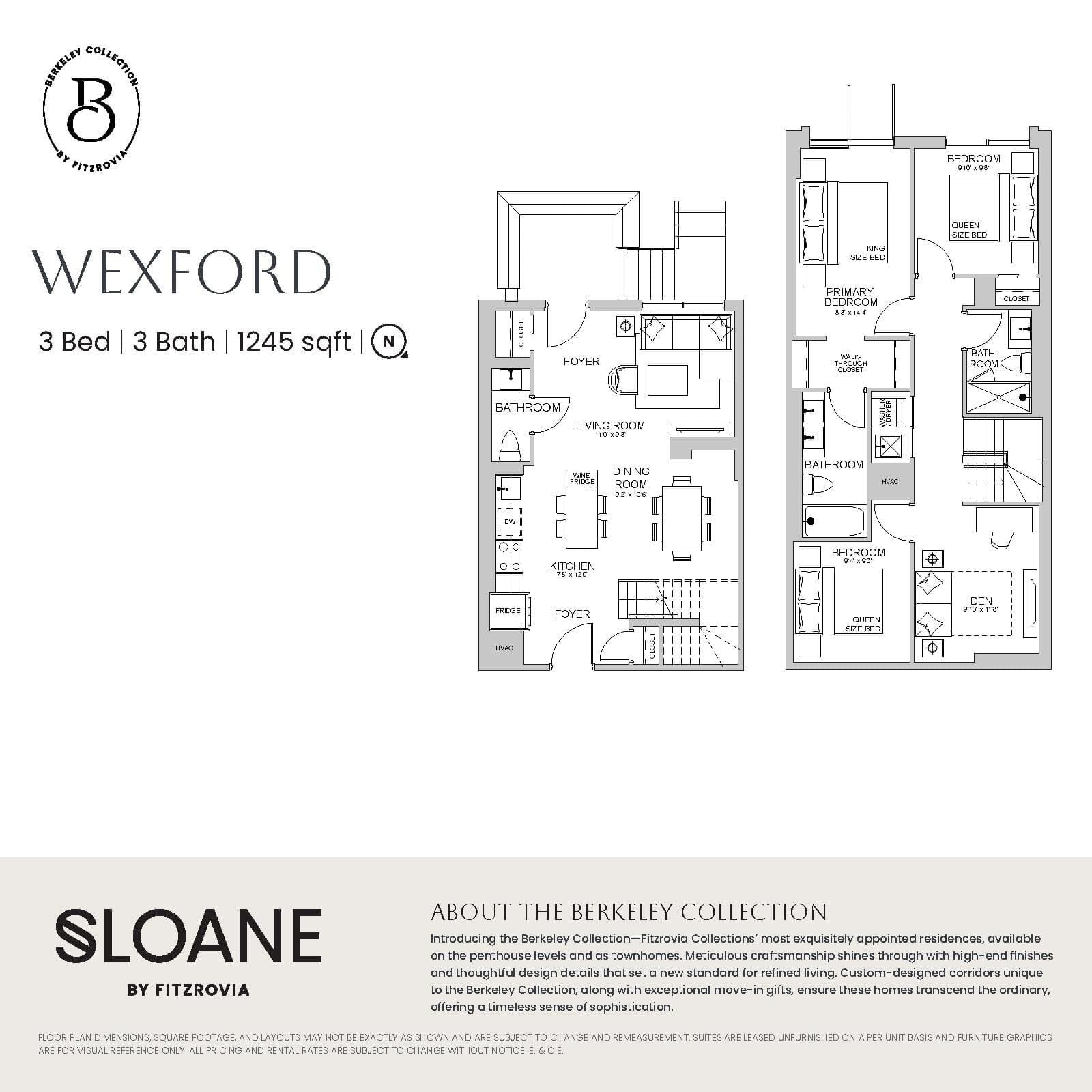 Wexford (West Tower) Floor Plan at Sloane by Fitzrovia - 124 sq.ft