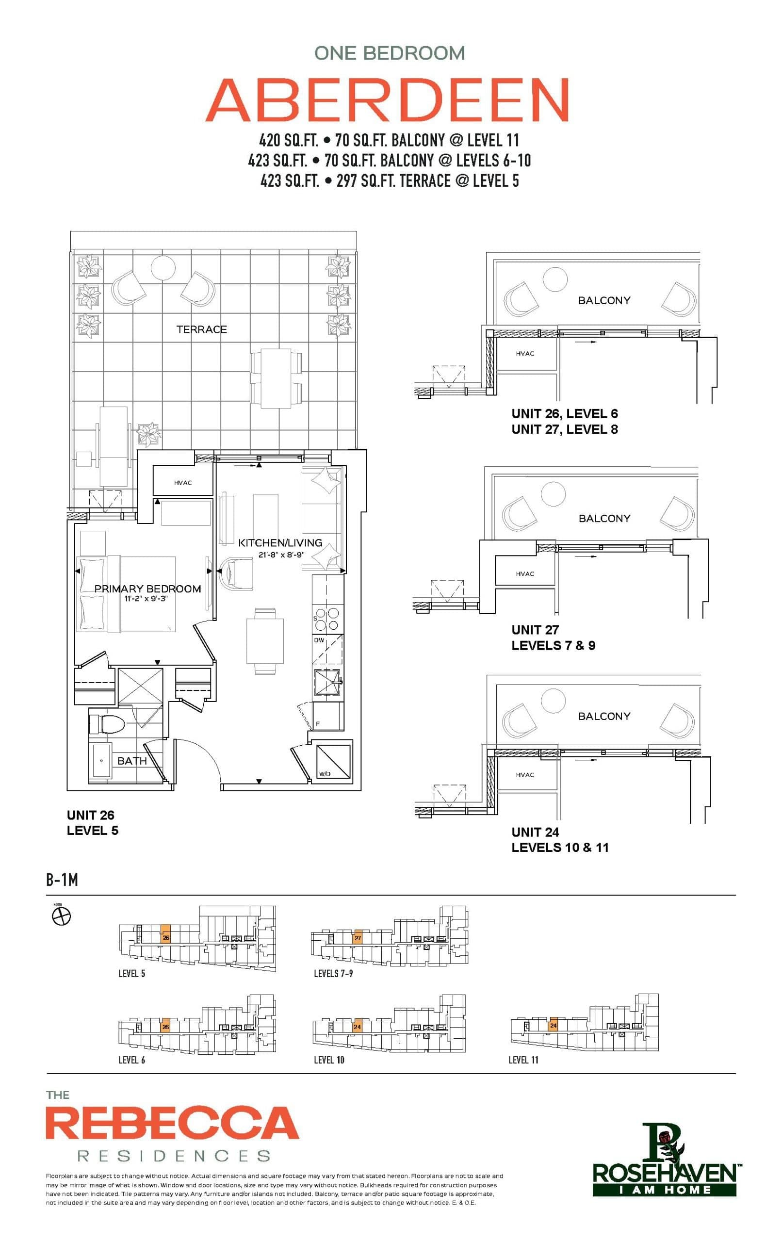 Aberdeen Floor Plan at The Rebecca Condos - 420 sq.ft