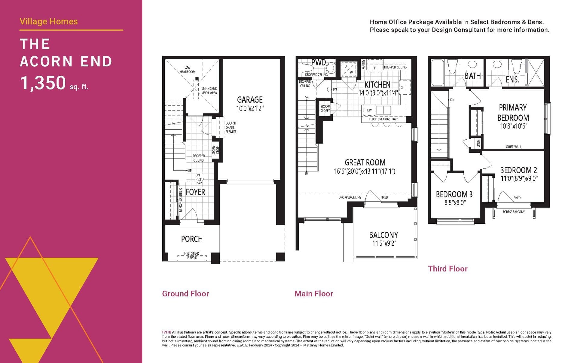 The Acorn End Floor Plan at Vicinity Homes Phase 2 by Mattamy - 1350 sq.ft