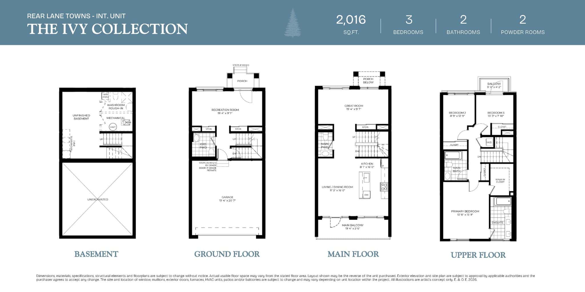 Ivy Collection - Interior Unit Floor Plan at Woodbine Parkside by 95 Developments - 2016 sq.ft