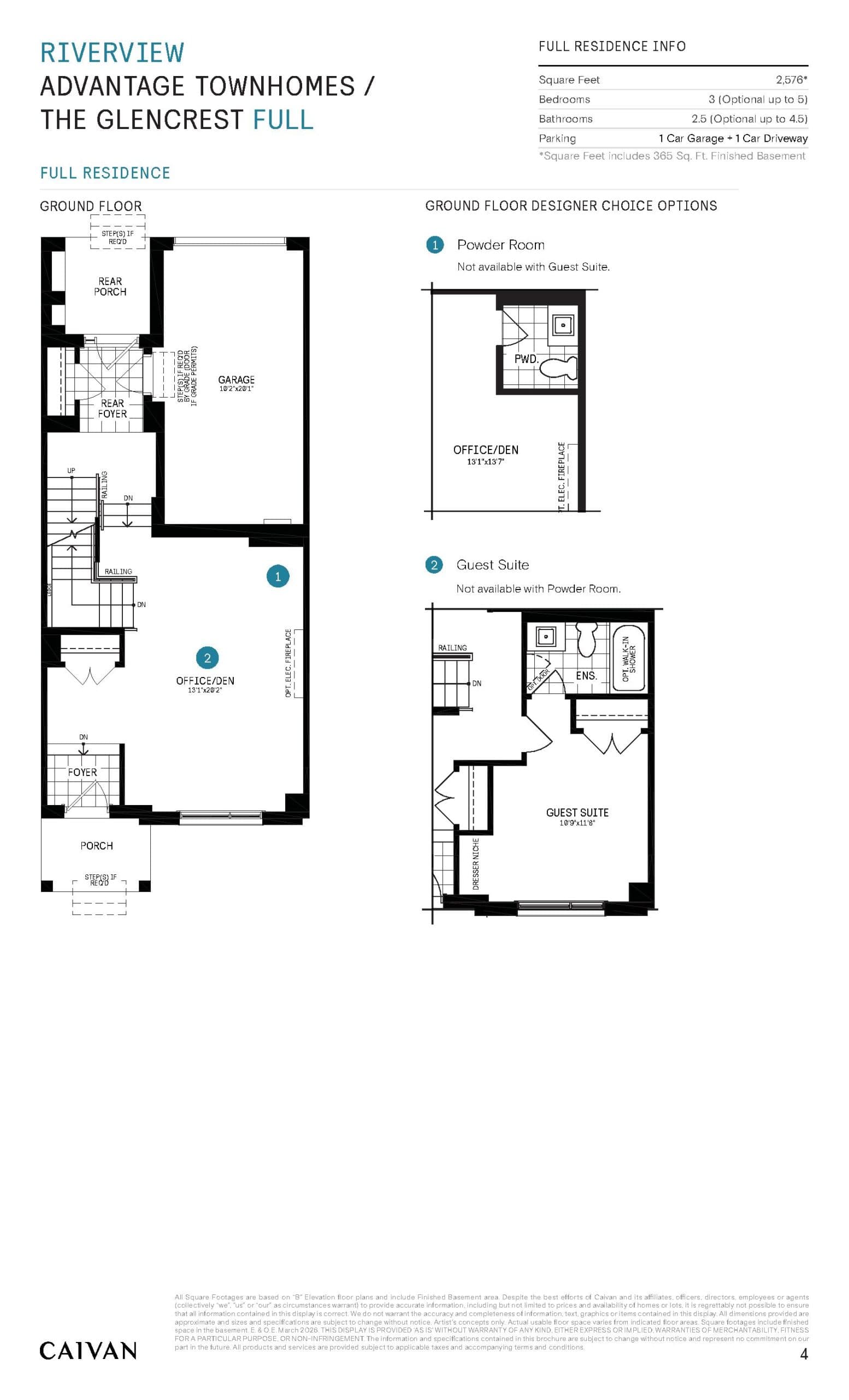 The Glencrest (Advantage Townhomes) Floor Plan at Riverview South Oakville by Caivan Communities - 2576 sq.ft