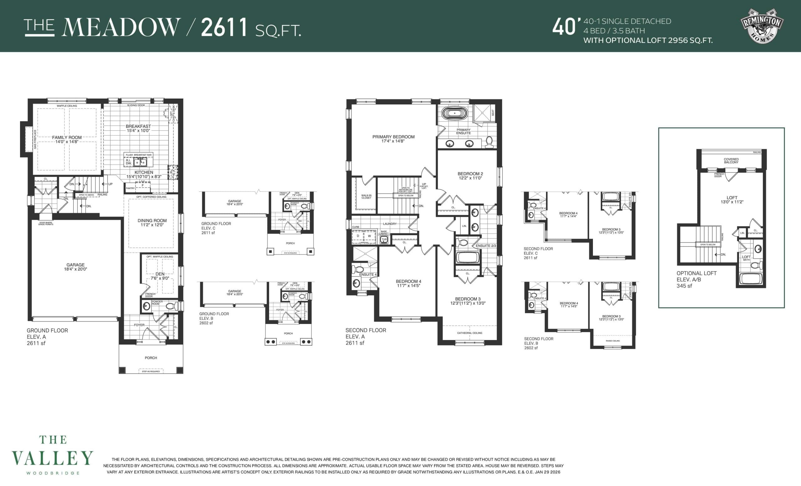 The Meadow Floor Plan at The Valley by Remington Homes - 2611 sq.ft