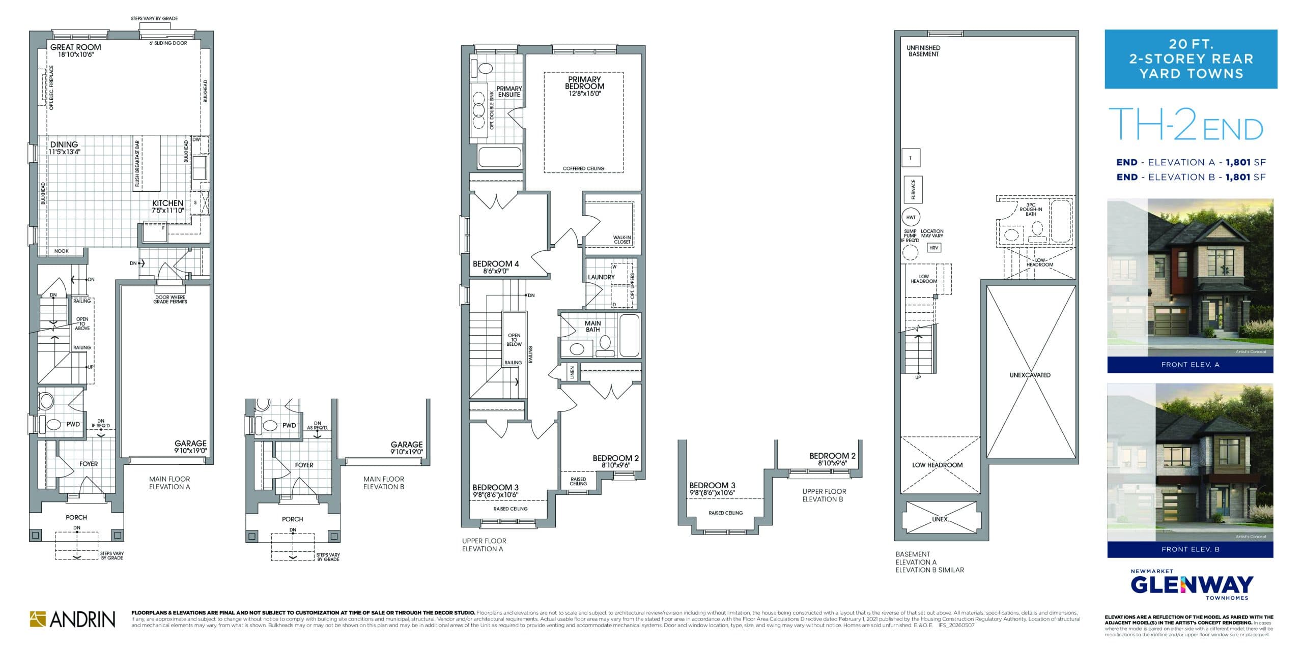 TH-2 End Floor Plan at Newmarket Glenway Towns - 1801 sq.ft